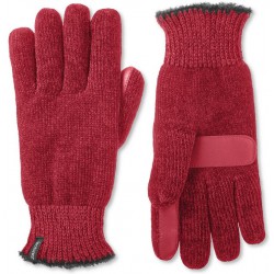 NEW - ONE SIZE - Women's Isotoner Lined Chenille Gloves, Dark Red