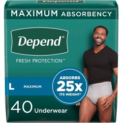 NEW 40units Fresh Protection Incontinence Underwear for Men, Grey - Large,