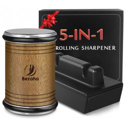 NEW Knife Sharpener, Rolling Knife Sharpening Kit with Wooden Roller Made of Brazil-Imported Wood, 5-in-1 Rolling Sharpener with Diamond Discs & Magnetic Angle of 15°/20° for Kitchen Knives, Scissors