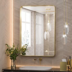 NEW TETOTE Gold Framed Mirror for Bathroom, 22x30 Inch Vanity Mirror for Wall, Rectangle Round Corner Entry Way Golden Frame Mirror (Horizontal/Vertical)