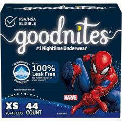 NEW Goodnites Boys' Nighttime Bedwetting Underwear, Giga Pack, Size XS - XL | 44-28 Count, Size XS - XL | 44-28 Count