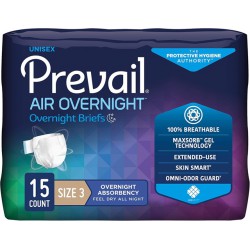 NEW Prevail Air Overnight Incontinence Adult Briefs, Size 3, 15 count