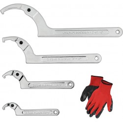 NEW 4PCS 3/4-2, 1 1/4-3, 2-4 3/4, 4 1/2-6 7/10 Wadoy Spanner Wrench Set Adjustable C Pin Spanner Hook Wrench Chrome Vanadium WITH GLOVES