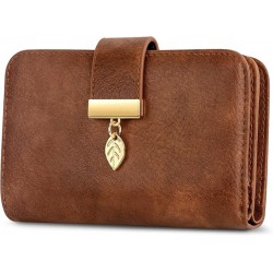 NEW - TEUEN Small RFID Blocking Wallet for Women Leather Compact Bifold Wallet 18 Card Slots Ladies Wallets with Coin Pocket (BROWN)