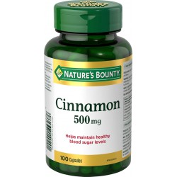 NEW EXP: MARCH/2025 - Nature's Bounty Cinnamon 500mg Pills and Herbal Health Supplement, Helps Maintain Blood Sugar Levels, 100 Capsules