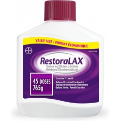 NEW EXP: MARCH-2026 - RestoraLAX Powder Stool Softener Laxative - Laxatives For Constipation, Effective Constipation Relief For Adults, No Taste, No Grit, No Gas, No Bloat, No Cramps, No Sudden Urge, 45 Doses, 765 grams