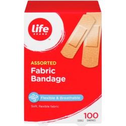 NEW 100/PACK ASSORTED SIZES Life Brand Fabric Assorted Bandages