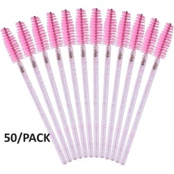 NEW GCQQ Beauty 50PCS Crystal Mascara Wands, Disposable Eyelash Eyebrow Spoolie Brush for Makeup Eyelash Extensions (Pink)