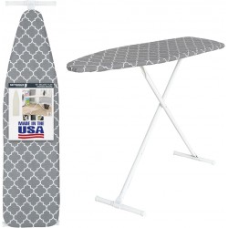 NEW Ironing Board Full Size; Made in USA by Seymour Home Products (Grey Lattice) Bundle Includes Cover + Pad | Iron Board w/Steel T-Legs Adjustable from Tabletop up to 36 High