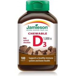 NEW EXP: 10/2025 - 100 TABLETS Jamieson Chewable Vitamin D3 1,000 IU - Rich Natural Chocolate Flavour