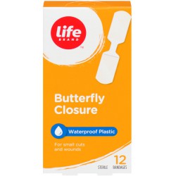 NEW 12/PACK Life Brand Watrproof Butterfly Closure - FOR SMALL CUTS AND WOUNDS