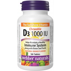 NEW EXP: APRIL/2026 - Webber Naturals Vitamin D3 1000 IU, 180 Chewable Orange Tablets, For Healthy Bones, Teeth, and the Maintenance of Good Health