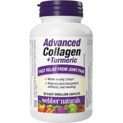 NEW EXP: AUG/2026 - Webber Naturals Advanced Collagen with Turmeric, 30 Caplets, Helps Relieve Joint Discomfort and Stiffness, and Improve Mobility in Persons Suffering from Osteoarthritis