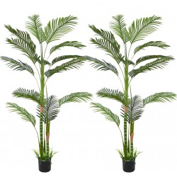 NEW 6ft Artificial Golden Cane Palm Tree, Fake Palm Tree with Two Realistic Trunks and 17 Palm Leaves with Style Pot, Faux Palm Plant for Home Office Indoor Outdoor Modern Decor Housewarming(2 Pack)