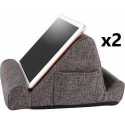 2 NEW  THE DUO Multi-Angle Viewing Stand for iPad, Tablet, Phone - Pillow Tablet Stand with Side Pockets - Portable Tablet Holder for Travel and Work from Home - Grey, 10 x 10 x 6.75 inches