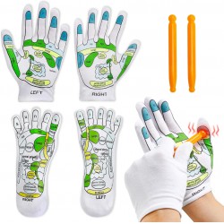 NEW 4PCS Reflexology Socks and Gloves Tool Set, Hand Spa Reflexology Tools Massage and Foot Massage with Massage Rod for Women and Men Tired Relieve