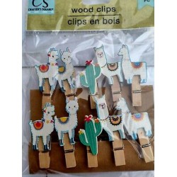 NEW Crafter's Square Wood Craft Clips Llama Alpaca Cactus Mini Clothespins 10pc