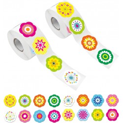 NEW 600 PCS Adorable Flower Stickers in 16 Designs with Perforated Line Expanded Version (Each measures 1.5 in diameter)