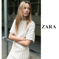 NEW WOMENS MEDIUM ZARA OVERSIZED STRIPE QUILTED DRESS