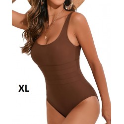 NEW WOMENX XL Cromi One Piece Bathing Suit for Women Tummy Control Swimsuit Scoop Neck Square Back Monokini, BROWN