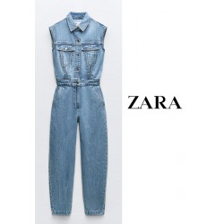 NEW WOMENS SMALL ZARA Z1975 BALLOON LEG DENIM JUMPSUIT