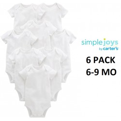 NEW 6 PACK Simple Joys by Carter's Baby Short-Sleeve Bodysuit, WHITE, 6-9 MONTHS