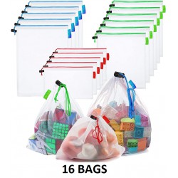 NEW 16 Pcs Mesh Small Toy Bags for Storage, 3 Sizes Reusable Mesh Drawstring Produce Bags Puzzle Bag for Kids Storage Playroom Organization, Fruits, Vegetable