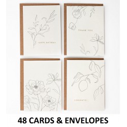 NEW PAPER & bLOOM Greeting Card Variety Pack-Birthday, Thank You, Congrats, Gold foil and Sketch Design (Variety Pack), 48 CARDS & 48 ENVELOPES