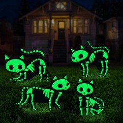 NEW 4 PACK Halloween Decorations Outdoor Yard Signs - Glow in the Dark Skeleton Black Cat Silhouette Lawn Signs with Stakes for Halloween Lawn Garden Front Yard Decorations Outside