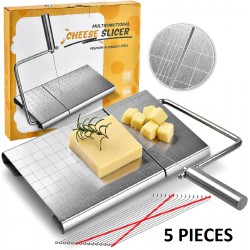 NEW SCOCOBOSS Wire Cheese Slicer for Block Cheese Heavy Duty, Multifunctional Adjustable Cheese Cutter with 5 Replacement Wires - Stainless Steel Precise Scale