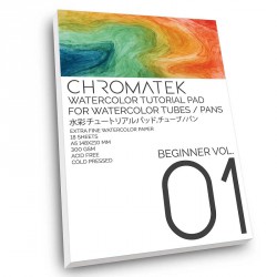 NEW  CHROMATEK Watercolor PainT TUTORIAL PAD SET, WITH PORTABLE AQUA PEN, MASKING TAPE, AND PALETTE