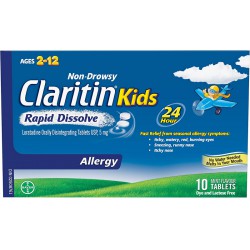 NEW BBD: JAN 2025 - Claritin Kids Rapid Dissolve Allergy Medication - 24 Hour Non-Drowsy Kids Allergy Medicine, Antihistamines For Kids, Fast Allergy Relief Of Itchy, Watery, Red Eyes, Sneezing, Runny Nose, 10 Tablets