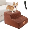 NEW Almcmy 2 Tier Dog Stairs for Small Dogs, Foam Pet Stairs with Removable Cover & 1 Extra Lint Roller, Non-Slip Pet Steps Dog Ramp for Bed Couch, Holds Up to 50 lbs, Brown