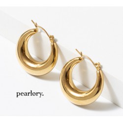 NEW PEARLORY 18K GOLD PLATED Moon Hoop Earrings