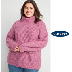 NEW WOMENS 3X OLD NAVY Shaker-Stitch Tunic-Length Turtleneck Sweater, pink dusk