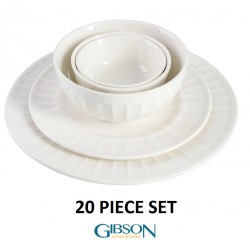 NEW Gibson Home Gracious Dining Gourmet Expressions 20 Piece (SERVICE FOR 4) Embossed Porcelain Dinnerware Set