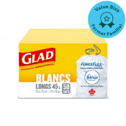 NEW Glad White Garbage Bags - Tall 45 Litres - ForceFlex, Drawstring, with Febreze Fresh Clean Scent, 50 Trash Bags