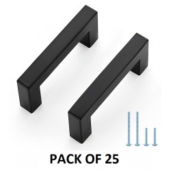 NEW 25 Pack Matte Black SQUARE Cabinet Pulls 3.5 Inch Cabinet Door Handles, 3 Inch Hole Center