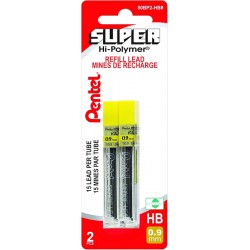 NEW Pentel Super Hi-Polymer Lead Refills for Mechanical Pencils, 15 Leads Per Tube, HB Grade, Standard Lead for Everyday Use, 0.9mm Bold Point, 50BP2-HB9