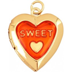 NEW GOLD PLATED ORANGE HEART SHAPED SWEET LOCKET, SWEET