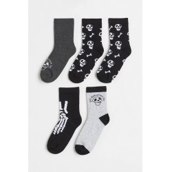 NEW CHILD SIZE 13-1.5 H&M 5 PACK OF SKULL SOCKS, GREY AND BLACK