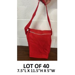 LOT OF 40 RED CLOTH LUNCH BAGS, 7.5L X 11.5h X 5 W