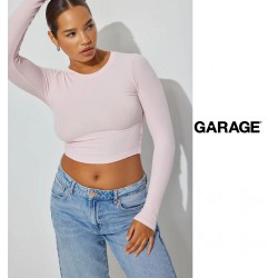 NEW WOMENS MEDIUM GARAGE Kimmy Long Sleeve Crewneck Top, Chalk Pink