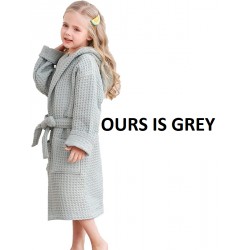 NEW STYLISHOME Bathrobe Kids Girls Soft Hooded Waffle Robe Sleepwear ，100% Cotton Sleepwear Soft Bathrobe 2-12 Years, GREY