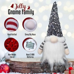 NEW christmas Gnome Gift Plush with Light, 12 Handmade Swedish Santa Gnome WITH Plush Sequin Hat, GREY