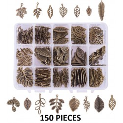 NEW PH PandaHall 150pcs 15 Styles Tibetan Tree Leaf Charms Pendants, Branch Leaves Charms Beads for DIY Earring Bracelet Necklace Jewelry Making, Antique Bronze