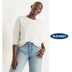 NEW WOMENS 3X OLD NAVY EveryWear Speckled Long-Sleeve T-Shirt, CREME