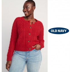 NEW WOMENS 3X OLD NAVY Cozy Cable-Knit Cardigan, ROBBIE RED