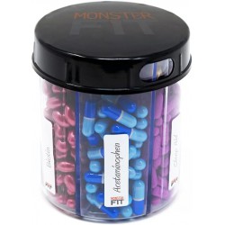 NEW Monster Jr Supplement Pill Dispenser with Labels - Holds Small Medium Medication Vitamins and Easily Dispense from One Container Includes Compartment Labels (Monster Jr - 1 Pack)