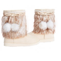 NEW CHILD SIZE 10, FABKIDS Pom Pom Fur Fuzzy Boot, BLEACHED SAND